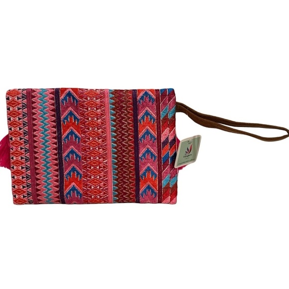 Ethnic Boho Large Clutch Suede Wristlet Bag Handmade Embroidery Tassels Indi NEW - Picture 5 of 16
